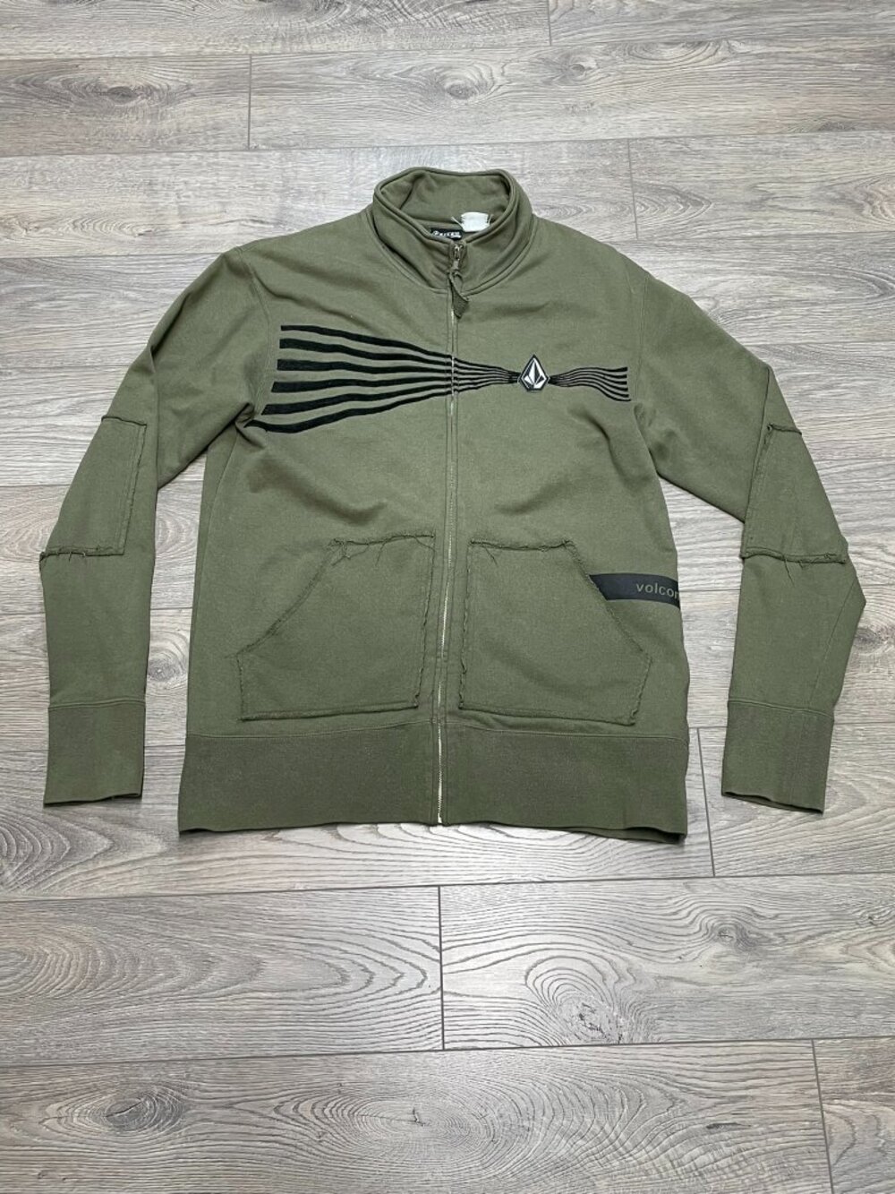 Volcom Vintage Y2K Zip Up Hoodie Sweatshirt Moss Green Skate Cyber Punk Grunge L